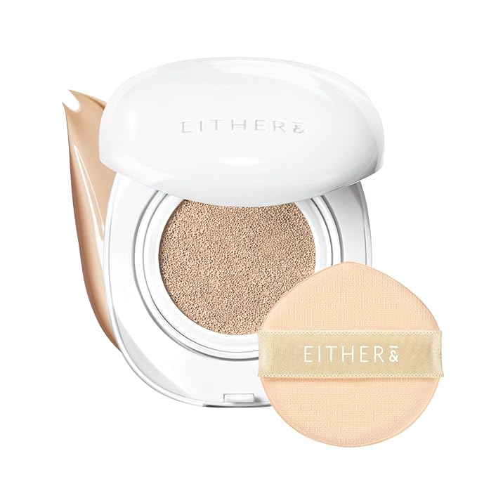 EITHER& Glow Pixel Cushion Foundation, Natural Coverage, Glow Finish – Up to 100 Hours, Moisturizing and Hydrating, Korean Beauty (#22.5P Dawn, 12g)