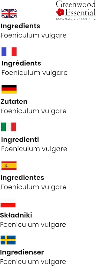 Greenwood Essential Pure Fennel Seed Essential Oil (Foeniculum vulgare) Steam Distilled 10ml (0.33 oz)