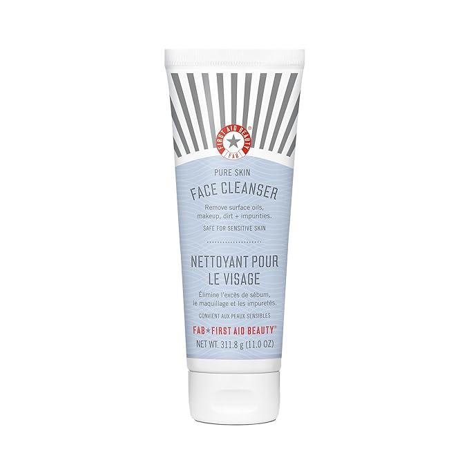 First Aid Beauty - Pure Skin Face Cleanser, Effectively Removes Makeup, Dirt, and Impurities, Gentle Cleanser Leaves Skin Soft & Supple, Safe for Sensitive Skin, Fragrance Free, 11 oz