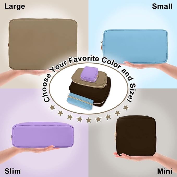 Nylon Mini Makeup Bag for Purse, Preppy Small Cute Makeup Bag Cosmetic Zipper Pouch Purse, Waterproof Travel Coin Pouch Sanitary Napkin Storage Bag Clutch Makeup Organizer Pouch for Women(Brown)