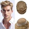 FACE MIRACLE Toupee for Men Lace Center Mens Toupee Hairpiece for Man Human Hair Replacement System Lace Center with Poly around Hair Units Mens Wig Hair Prosthesis 6"X8" #18 Medium Blonde