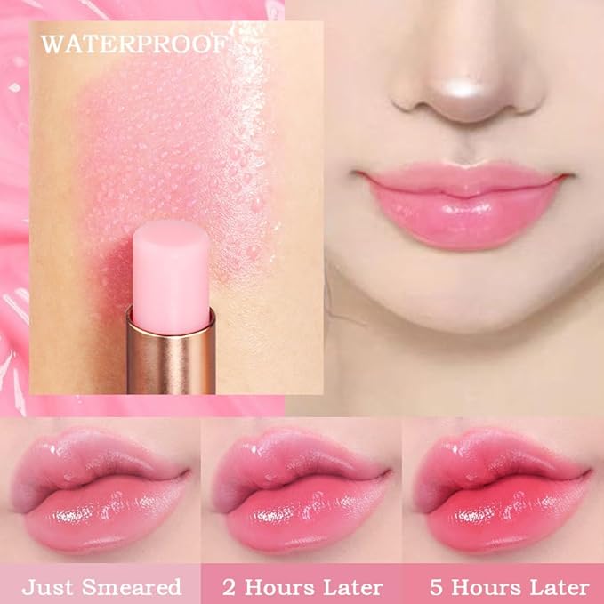 BINGBRUSH Peach Color Changing Lipstick,Moisturizer Long Lasting Lip Care Lip Balm Magic Lip Gloss Lip Tint Stain Gloss Set for Women (3 pcs Peach + Strawberry + Blueberry Lipstick)