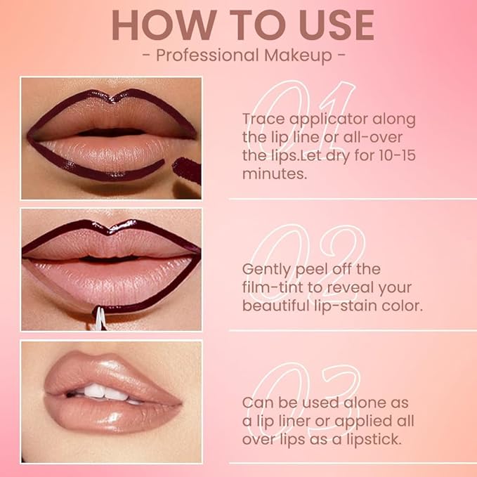 2 Pcs Matte Liquid Lip Stain Peel Off Lip Liner, Long Lasting Lip Tattoo, Waterproof & Transfer-Proof Lip Liner Peel Off Lip Gloss for All Skin Types.#00+#02