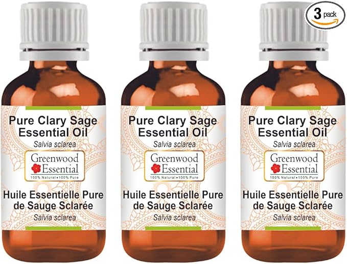 Greenwood Essential Pure Clary Sage Essential Oil (Salvia sclarea) Steam Distilled (Pack of Three) 100ml X 3 (10.1oz)