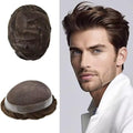 FACE MIRACLE Mens Toupee Lace Front Hairpieces Soft Human Hair Replacement System Natural Hairline Toupee for Men French Lace Poly V-Looped Mens hair Units 6"X8" #4ASH