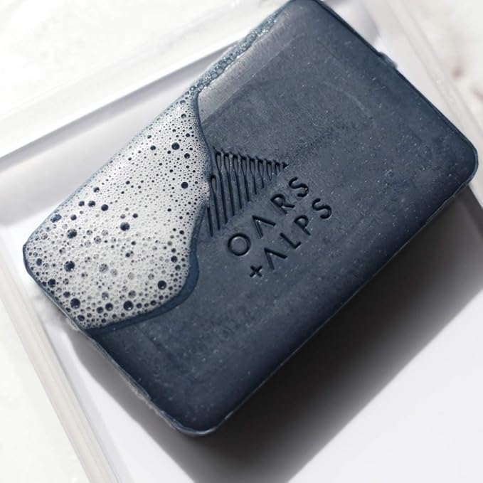 Oars + Alps Blue Charcoal Exfoliating Men's Bar Soap, Dermatologist Tested and Made with Clean Ingredients, Travel Size, 6 Pack, 6 Oz Each