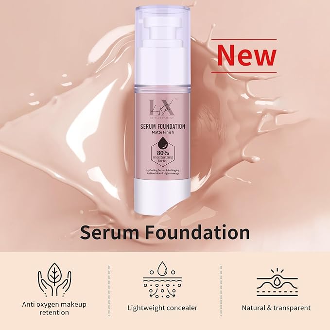 Moisturizing Foundation with 1% Hyaluronic acid, Deep Hydration & High Coverage Serum Foundation for A Smooth & Satin Finish, 405 Deep
