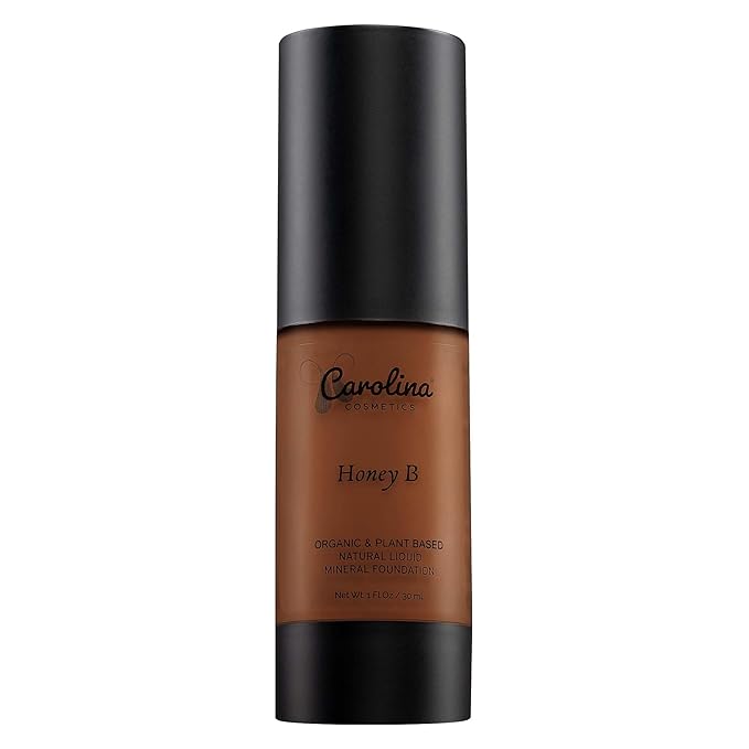 Carolina Cosmetics - Foundation in Honey B Shade Plant-Based - Hydrating, Pore-Minimizing & Buildable Coverage - Vegan, Non-GMO, Paraben-Free - 1oz