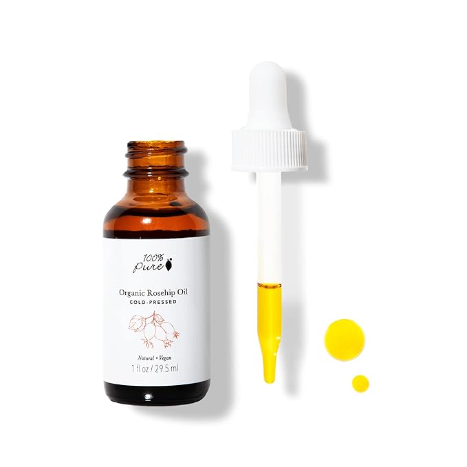100% PURE Organic Rosehip Oil Moisturizer For Face, Body, Hair Hydrating Vitamins & Omega Fatty Acids Support Glowing, Plumped Up Youthful Skin - Natural Cold-Pressed Facial Radiance - Vegan - 1oz