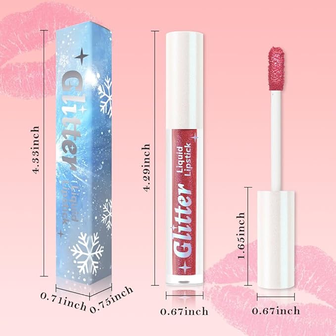 AMY'S DIARY Rose Pink Shimmer Liquid Lipstick, Shimmer Metallic Lip Gloss, Long-Lasting Waterproof Lip Color, High Shine Sparkle Makeup,Lip makeup for woman (Rose Pink 12#)