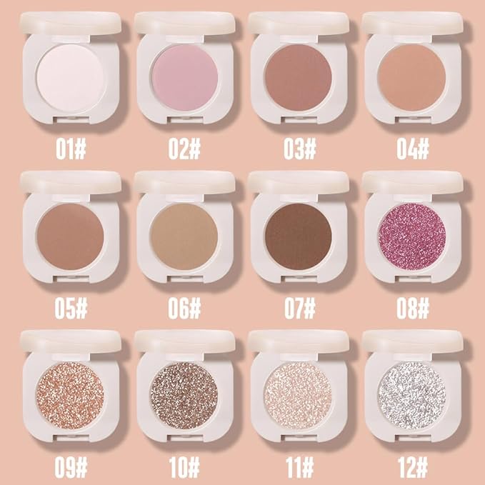 2Pcs Glitter Shimmer Sparkle Eyeshadow Palette Makeup For Older Women, Light Brown & Silver Glitter Shimmer Metallic Holographic Multichrome Cream Iridescent Single Monochrome Eye Shadow Makeup