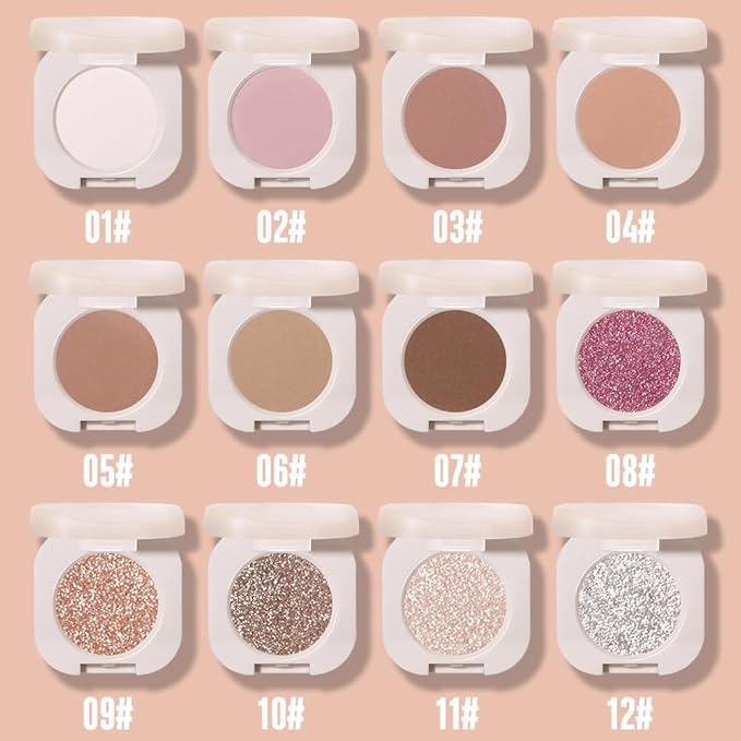 Single Nude Gold Brown Shimmer Eyeshadow,Bright Intense Monochrome Eye Shadow,Apply Makeup Easily,Glitter Pressed Powder Single Eyeshadow,24 Hour Eye Makeup Longwear Waterproof