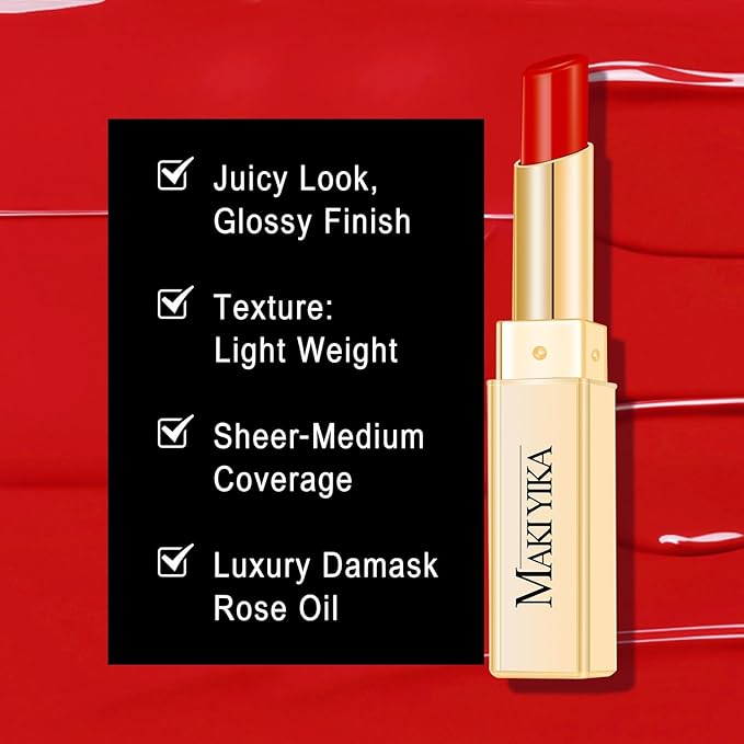 MAKI YIKA Moisture Red Lipstick for Women Hydrated Tinted Lip Balm for Dry Cracked Lips Weightless Glossy Lip Color Juicy Finish,MA063 Red Soul