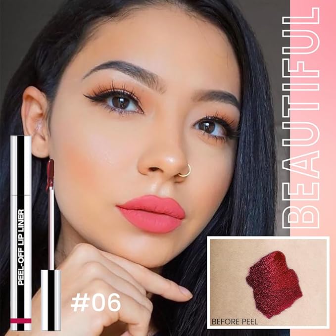 2Pcs Delicate Pink & Pinkish Red Liquid Matte Lip Liner Stain Peel Off with Tweezer, Long Lasting Waterproof Matte Lipstick Lip Gloss Tattoo for Women, Transfer-prof Lip Tint Makeup for All Skin Types