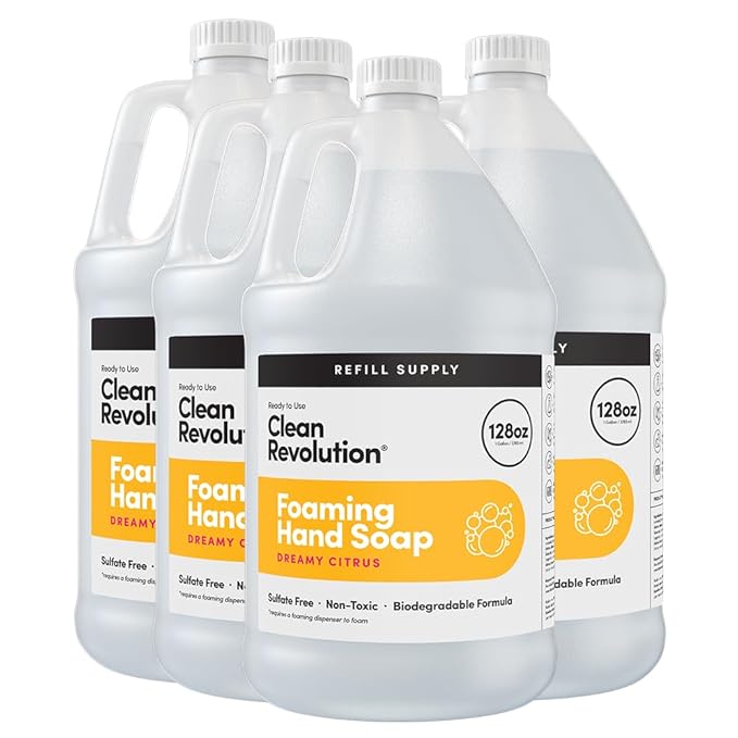 Clean Revolution Foaming Hand Soap Refill Supply Container, Ready to Use Formula, Gluten Free, Dreamy Citrus Fragrance, 128 Fl. Oz, 4 Pack