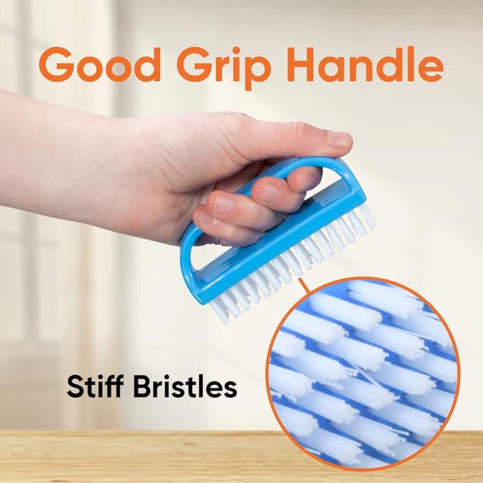 Superio Nail Brush Cleaner with Handle (6 Pack) Durable Scrub Brush to Clean Toes and Fingernails, All Purpose Hand Scrubber Cleaning Brush - Stiff Bristles, Easy to Use (6-Pack)