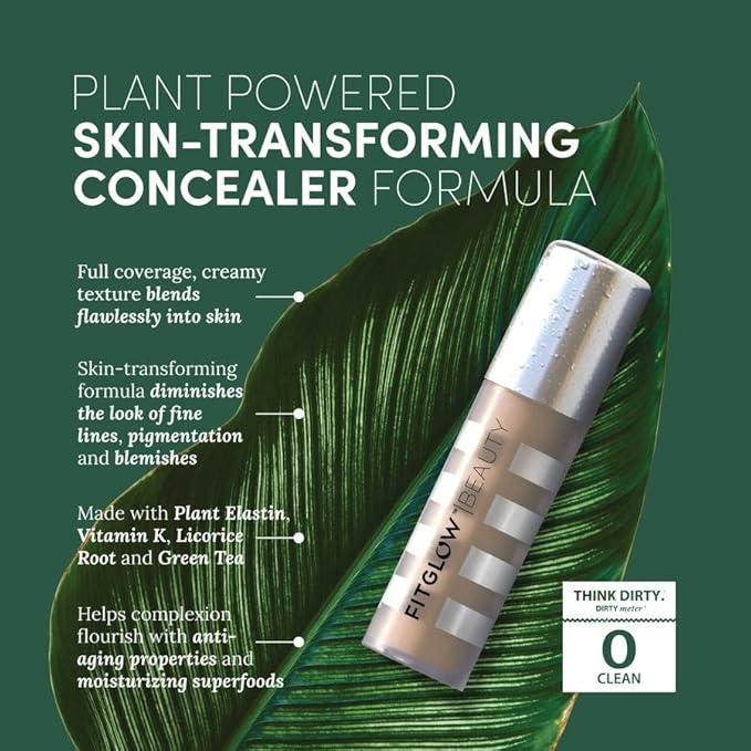 Fitglow Beauty Conceal+ | Vegan Full Coverage Concealer Skincare with Vitamin K + Green Tea | Corrects Dark Circles, Blemishes & Redness | Non-Creasing, Natural Finish | C3.5-6g