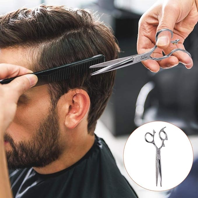 Moontay 5.5" Hair Cutting Shears Set with Large Finger Holes, Professional Barber Stylist Thinning Shears, Salon Hair Cutting Scissors, 440C Japanese Stainless Steel, Silver