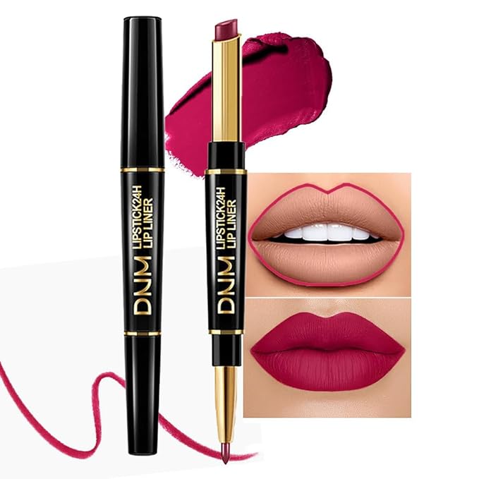 2-in-1 Plum Red Matte Lip Liner and Lipstick Combo, Red Lipsticks for Women 24 hour Long Lasting Waterproof Smudge Proof, Easy to apply, Everyday Lips Makeup 02