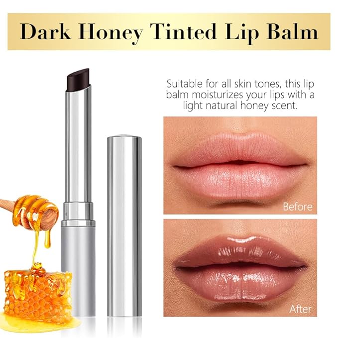 Honey Tinted Lip Stain Lip Balm Lip Gloss Lipstick, Sheer Hydrating Lip Stains Tint, Moisturizing Lip Color for All Skin Tones, Nourishing Lip Balm with a Hint of Natural Black Cherry Tint