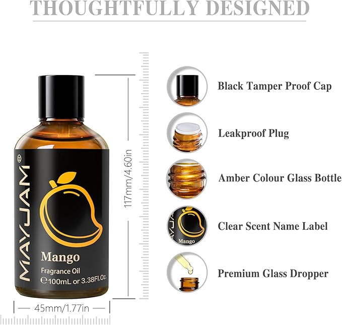 MAYJAM 100ML/3.38FL.OZ Mango Fragrance Oils with Glass Dropper, Essential Oils for Diffusers for Home, Long Lasting Scented Oils for Diffusers Soap Candle Making