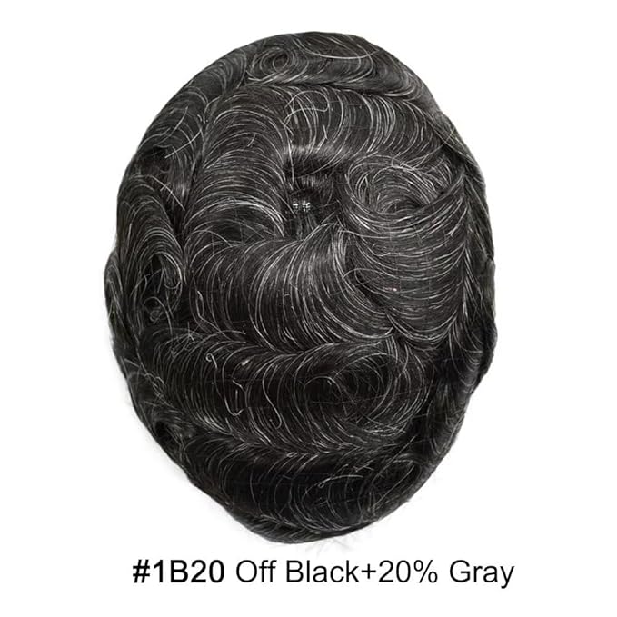 FACE MIRACLE Mens Hair System French Lace Center Mens Toupee Human Hair Replacement System Lace with PU Toupee for Men Male Hair Piece Wigs 6"X9" #1B20 Off Black with 20% Gray
