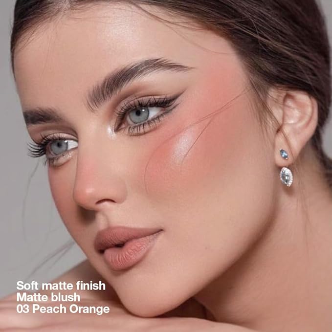 Single Warm Peach Orange Matte Powder Blush Palette Face Makeup, Blush for Looks Younger Cheeks, Monochrome Cream Blushes Lightweight Long Lasting, Blush for Women All Skin Tones Paleta de, 03