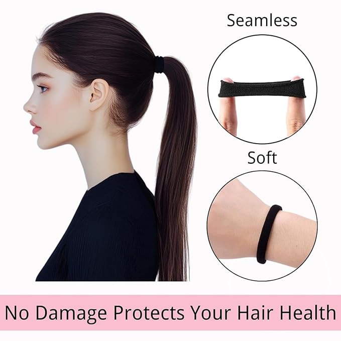 120 Pcs No Damage Hair Ties for Women Thick Hair,Large Soft Seamless Nylon Cloth Hair Ties Ponytail Hair Holders Hair Elastics Hair Band for Women Hair Accessories Neutrals 4