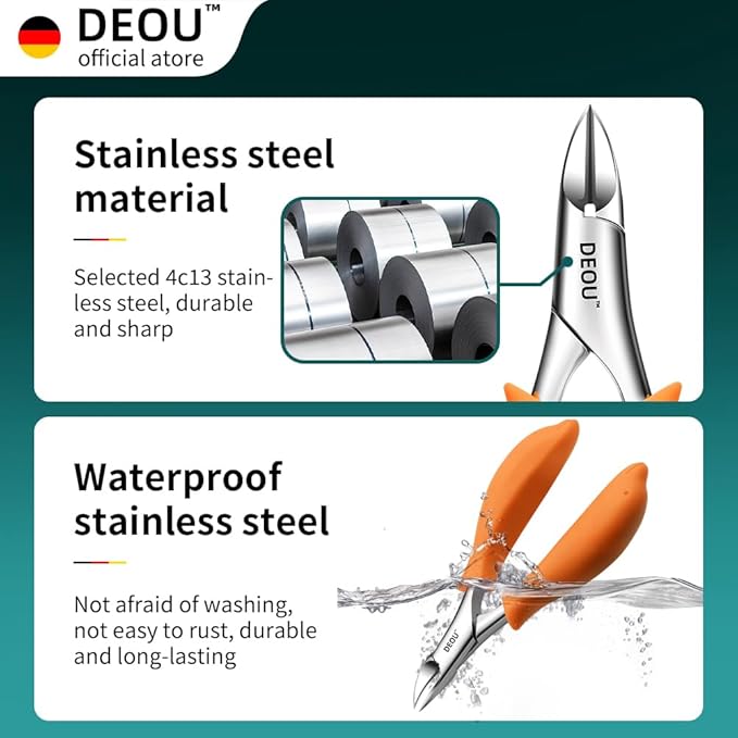 DEOU Podiatrist Toenail Clippers Ingrown Toenail Tools for Thick Nails and Inlaid Nails,Manicure and Pedicure Clippers,Heavy Duty Nail Clippers, Pedicure Tools (Orange)