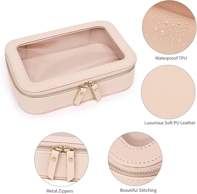 Pinkmik Clear Makeup Bag Transparent Travel Case for Cosmetics and Toiletries Women's Clear Car Bag with Zipper (Gray, Small)