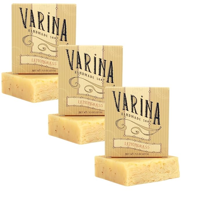 Organic Lemongrass Bar Soap - Gentle Cleansing for Sensitive Skin, Herbal and Mint - 3 Pack