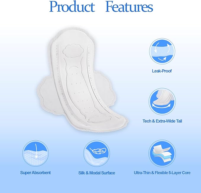 MODAL Pads for Women, Unscented Daily Thin Sanitary Pads for Period with Wings, 9.5 Inch(240 mm), Regular, 16 Count