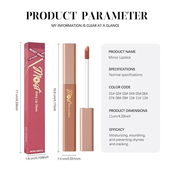 12 Colors Lip Gloss Set, High-Shine Waterproof Collection, Long Lasting Moisturizing Formula with Mirror Finish, Adult (6#, 1 Count (Pack of 1))