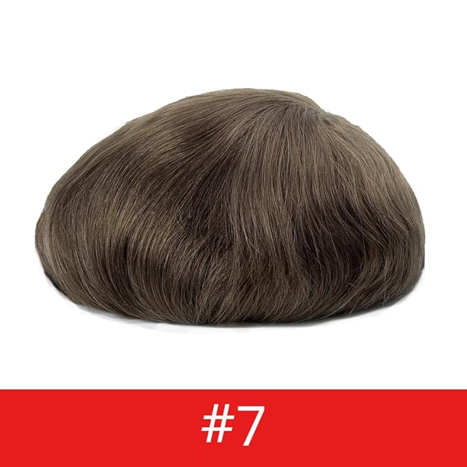 Lordhair Toupee for Men European human hair Full French Lace Hairpieces，Base Size 8x10 inch Hair Replacement System for Men Natural Hairline Human Hair Wig#7Light Brown