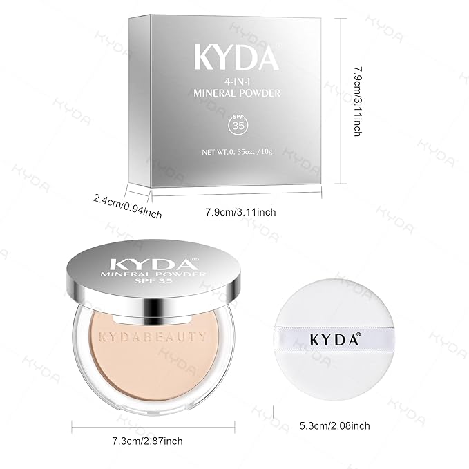 KYDA Mineral Powder, SPF 35, 4-in-1 Mineral Pressed Powder Foundation with Concealer and Setting, Matte Weightless Pressed Foundation, Light to Medium Coverage, NATURAL IVORY