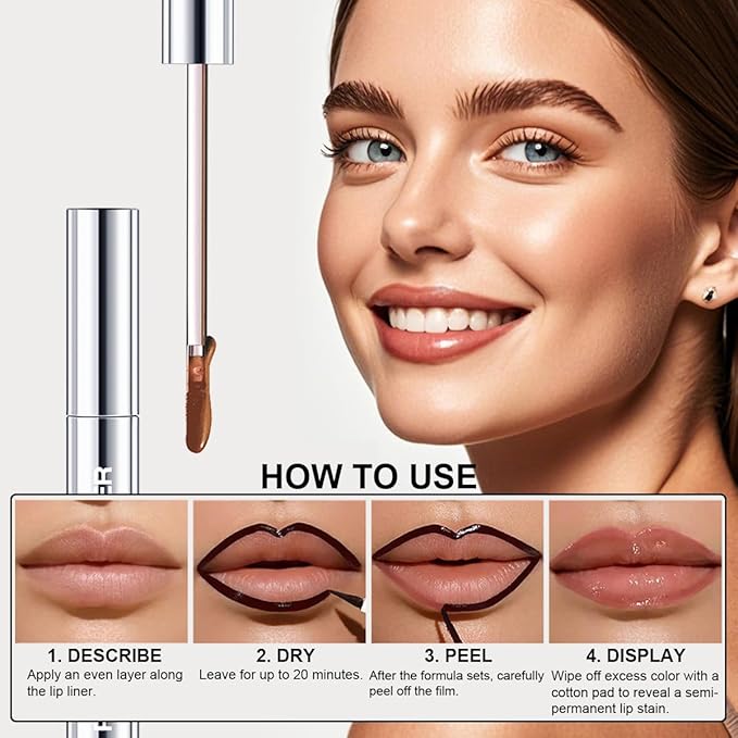 3 Colors Peel Off Lip Liner with Tweezer Kit, Rich Color Matte Finish Lip Tint Stains Makeup Set for Women, Long Lasting, Waterproof, Smudge Proof, For All Skin Types (#2, #3, #4)