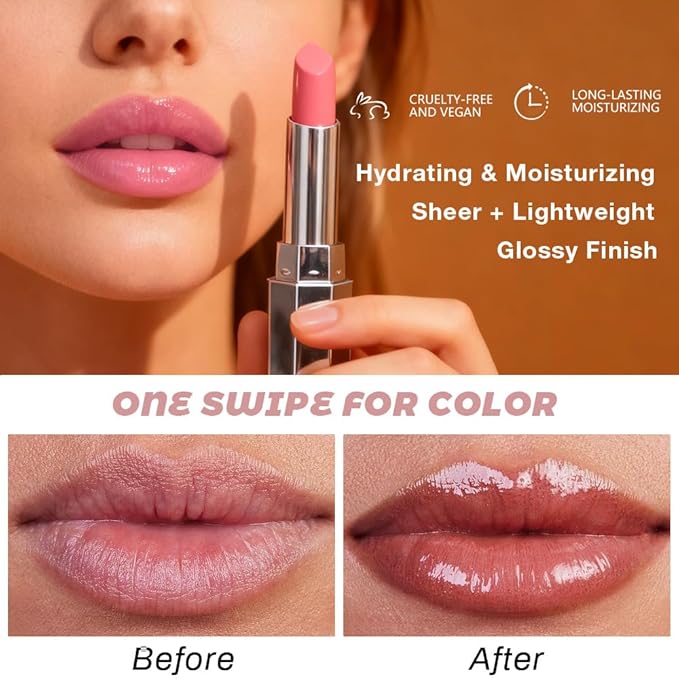 evpct 2Pcs Nude Brown Honey Lipstick Tinted Lip Balm, Sheer Hydrating Shine Tinted Lipstick for Women, Moisturizing Lip Color, Nourishing Tinted Lip Balm Plumper Gloss Stain, Glossy Shiny Finish