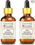 Greenwood Essential Pure Geranium Essential Oil (Pelargonium graveolens) with Glass Dropper Steam Distilled (Pack of Two) 100ml X 2 (6.76 oz)