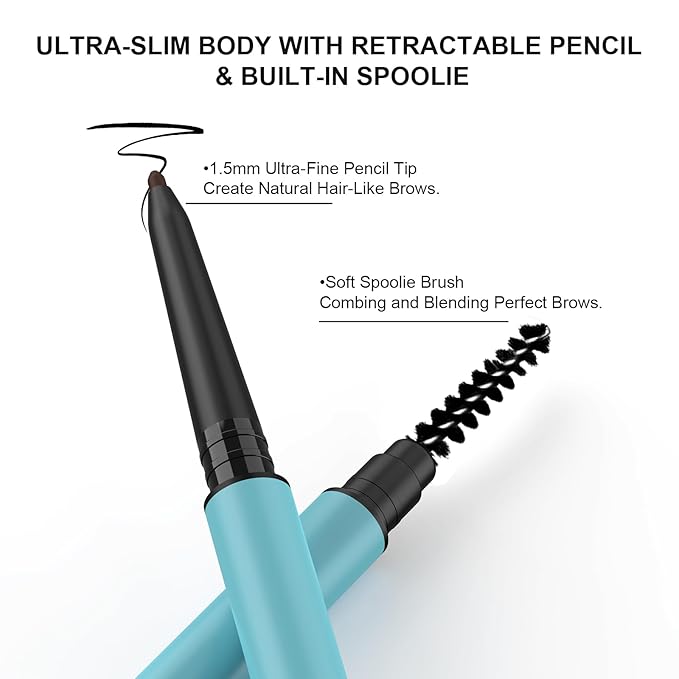 TurritopsisD Ultra-thin Brow Pencil (2-Pack Light Brown) Eyebrow Pencil Waterproof Smudge-proof Precise Fine-tip Ultra-slim Built-in Soft Spoolie Brush