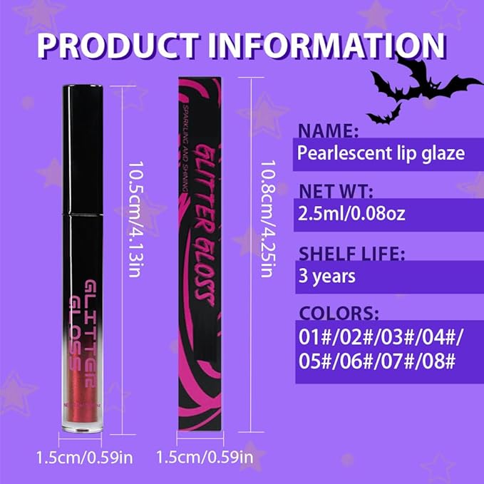 Red Purple Metallic Lipstick for Women,Glitter Sparkling Liquid Lipstick,Long Lasting Waterproof Lightweight Comfortable Non-Drying Bold Dark Lip Gloss for Gothic Stage Makeup,Vegan