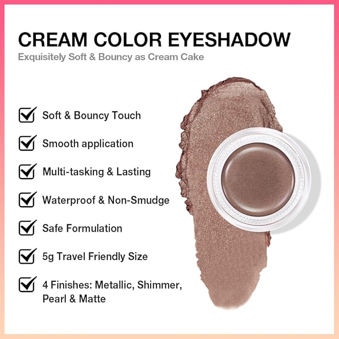 Single Cream Eye Shadow,Bronze Shimmer Glitter Natural Nude Monochrome Eyeshadow Palette,Waterproof,Long Lasting Naturing-Looking,Vegan & Cruelty-Free,20
