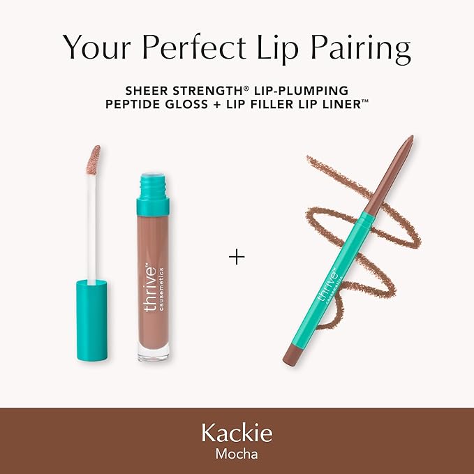 Thrive Causemetics Lip Filler Long-Wearing + Plumping Lip Liner, Shea Butter Hydrating Lip Plumper Retractable Lip Liner Pencil, Built In Sharpener, Vegan & Cruelty Free, Kackie (Mocha)