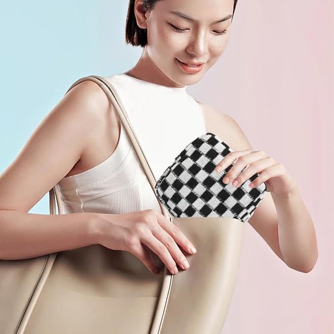 2 Pieces Makeup Bag Set, Small Black Checkered Cosmetic Bag Travel Toiletry Organizer Mini Cosmetic Pouch Case Makeup Brushes Cute Quilted Aesthetic Accessories Storage Bag for Women