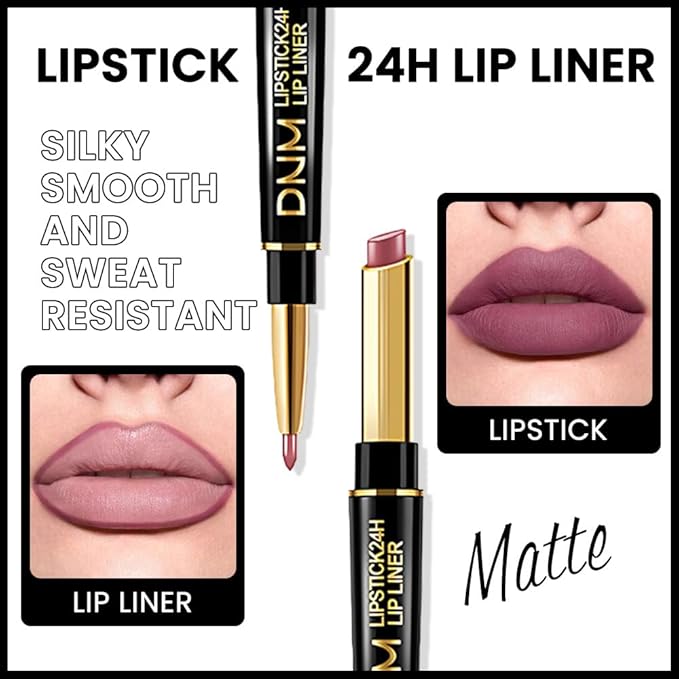 BINGBRUSH 3Pcs Double Ended More Mauve Berry Blush Matte Lip Liner and Lipstick Makeup Combo Set for Women,Lipliner 24 Hours Original Waterproof Long Lasting Lip Stains Pencil Kit Set