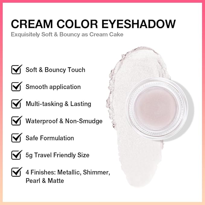 Single Cream Eye Shadow,Pearl Shimmer Glitter Natural Nude Monochrome Eyeshadow Palette,Waterproof,Long Lasting Naturing-Looking,Vegan & Cruelty-Free,18