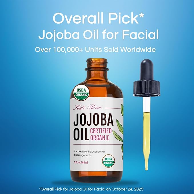 Kate Blanc Cosmetics Jojoba Oil for Softer Hair & Smoother Skin. Gua Sha Oil for Face & Dermaplaning (4oz, Organic, 100% Pure, Natural)