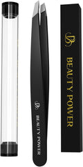 Professional Ultra-Precision Slant Tweezers for Women Facial Hair - German Stainless Steel, Tweezers for Men & Women, Black Eyebrow Tweezer for Ingrown Hair - Black