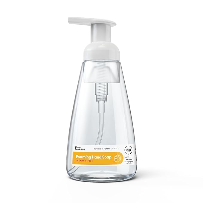 Clean Revolution Foaming Hand Soap, Gentle, Moisturizing, Ready To Use Formula, Real Essential Oils, Gluten Free, Dreamy Citrus, 15 Fl Oz