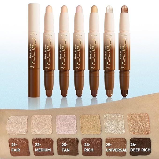 evpct Darker Nude & Light Pink Cream Contour Stick Face Body Makeup Dual Ended, no Transfer Waterproof 2 in 1 Cream Concealer Stick Contouring Makeup, Nose Contour Bronzer Sticks Face Highlighter