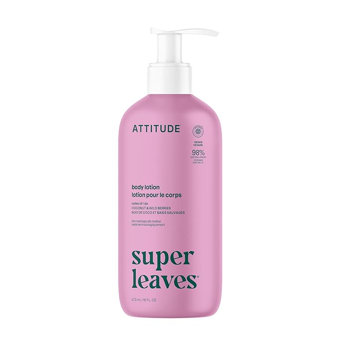 ATTITUDE Body Lotion, EWG Verified Moisturizer, Vegan Skin Care Products, Non-Greasy, Hydrating for Dry Skin, Cruelty Free, Moisturizing, Coconut & Wild Berries Scent, 16 Fl Oz